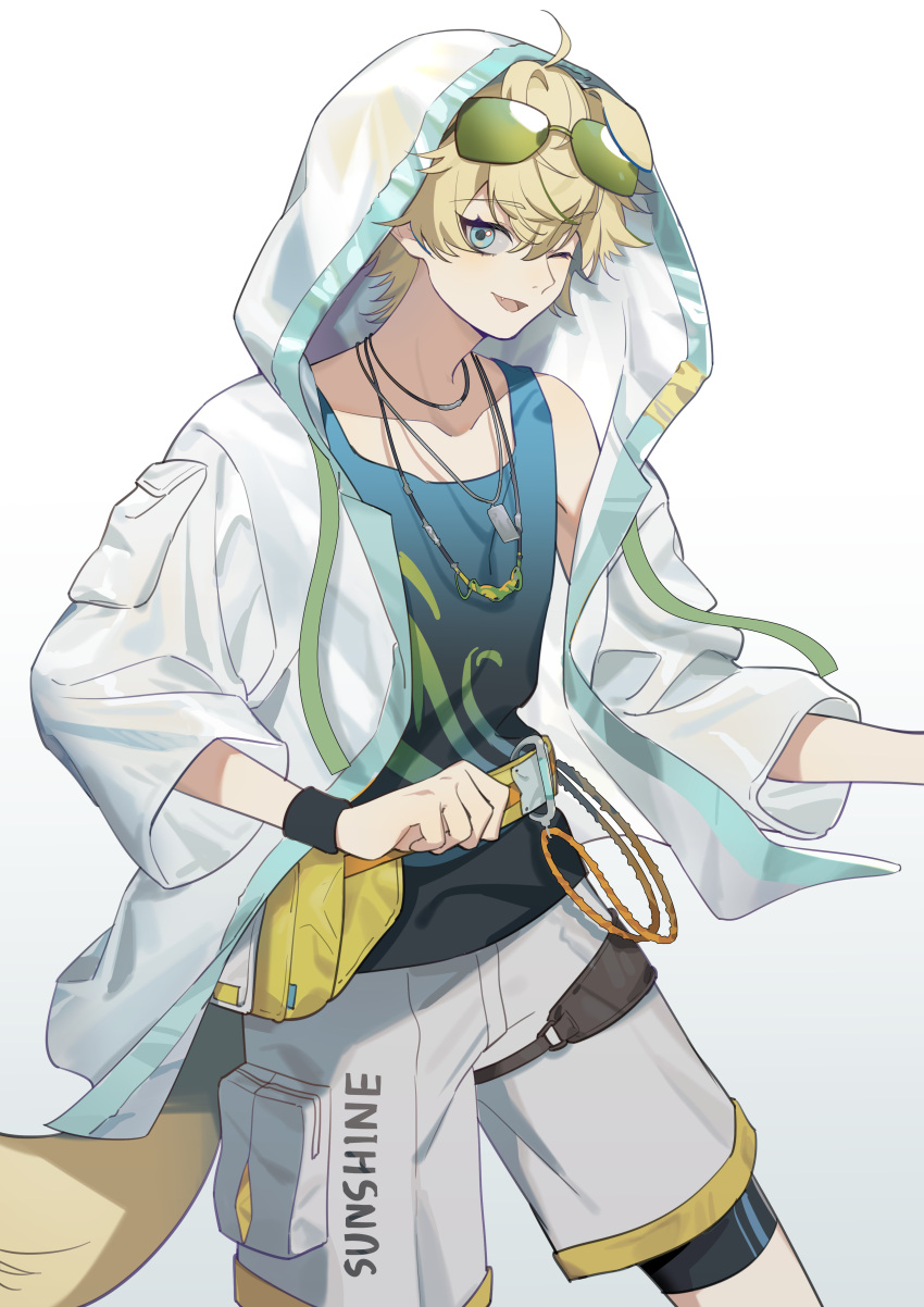 1boy, absurdres, ahoge, animal_ears, arknights, blonde_hair, blue_eyes, blue_vest