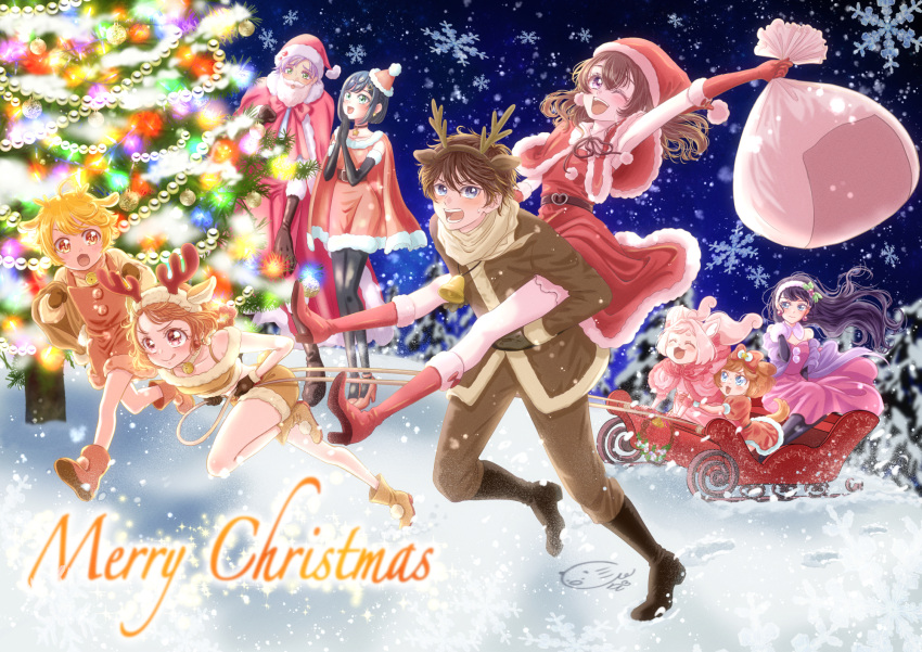 3boys, 6+girls, animal_costume, animal_ears, bell, black_hair, blonde_hair, blue_eyes