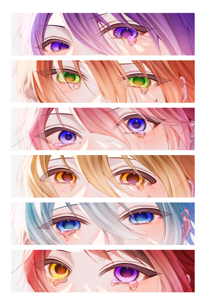 6+boys, absurdres, bimigohan16, blonde_hair, blue_eyes, blue_hair, border, colon_(stpri)