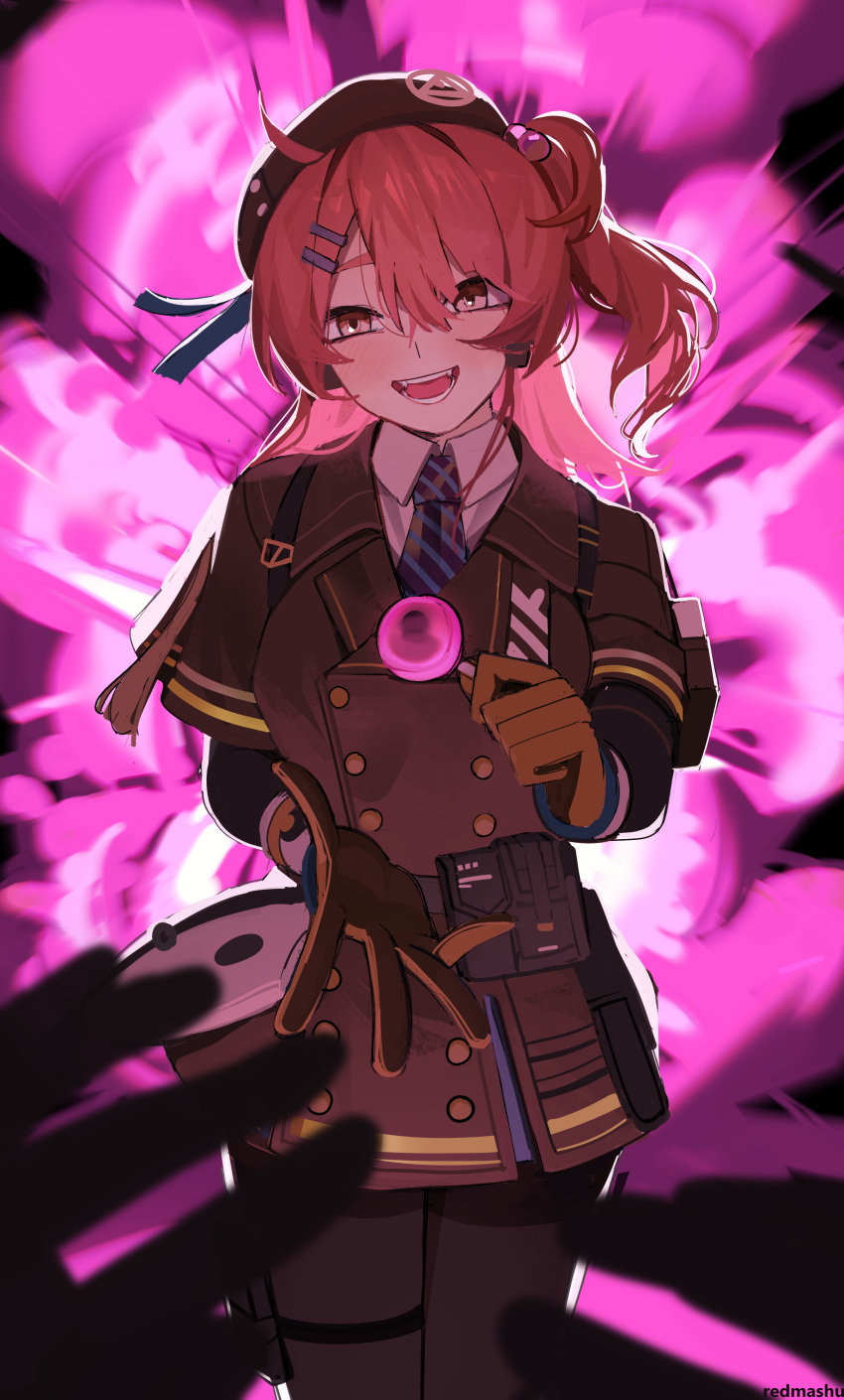 1girl, absurdres, ahoge, beret, blush, breasts, candy, cheeta_(girls'_frontline_2)