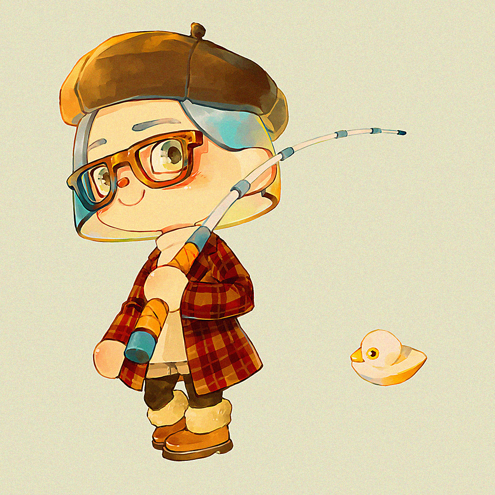 1girl, amehatohonya, animal_crossing, beret, blue_hair, boots, brown_footwear, brown_hat