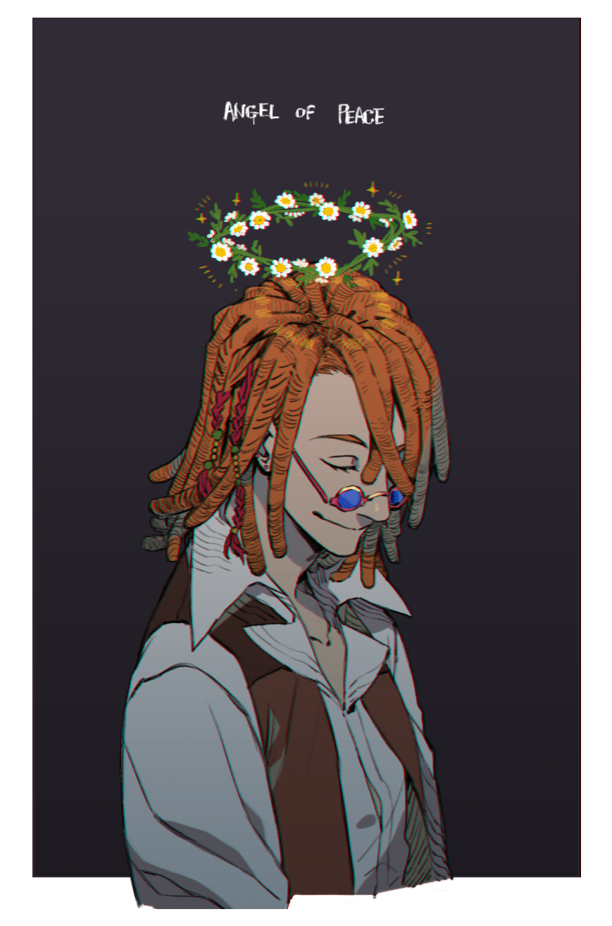 1boy, alpha_transparency, blue-tinted_eyewear, brown_hair, brown_vest, classicaloid, closed_mouth, collarbone