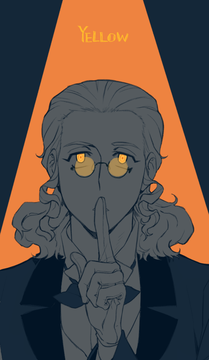 1boy, bow, bowtie, classicaloid, collared_shirt, english_text, finger_to_mouth, forehead