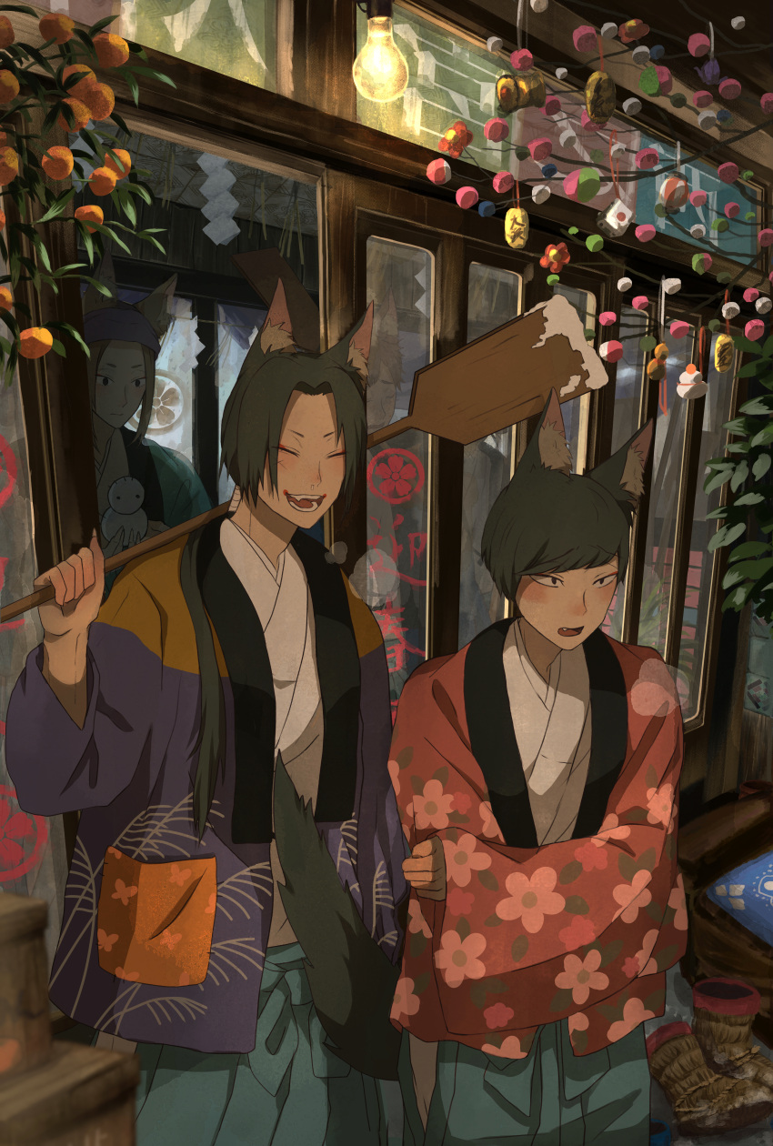 5boys, absurdres, animal_ears, black_eyes, black_hair, breath, cat_boy, cat_ears