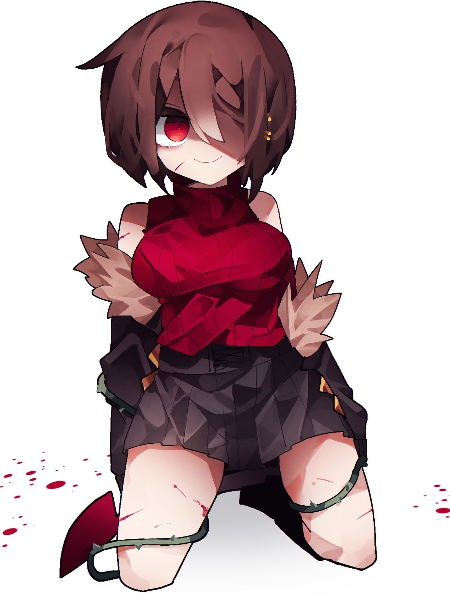 1girl, alternate_universe, black_jacket, black_skirt, blood, brown_hair, chara_(storyfell), chara_(undertale)