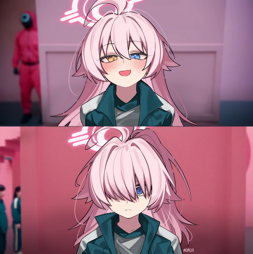 1girl, absurdres, ahoge, alternate_costume, artist_name, blue_archive, blue_eyes, closed_mouth