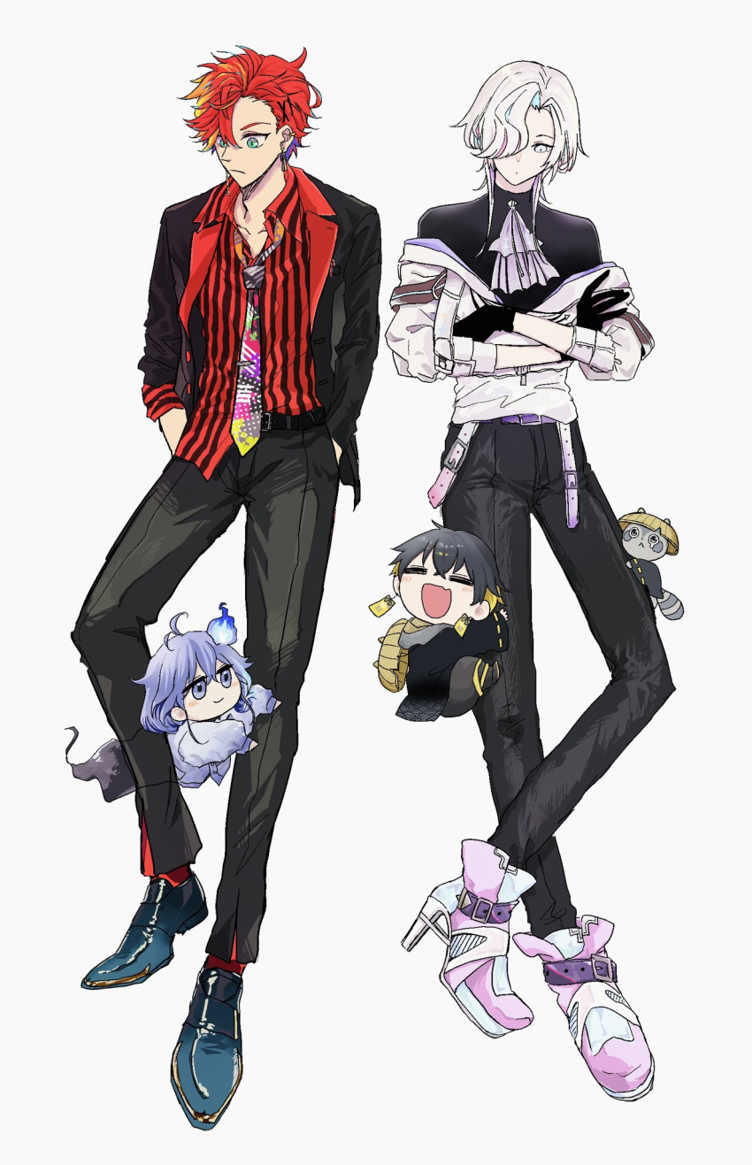 4boys, :/, :d, =_=, ankle_boots, antenna_hair, aqua_eyes, aqua_footwear