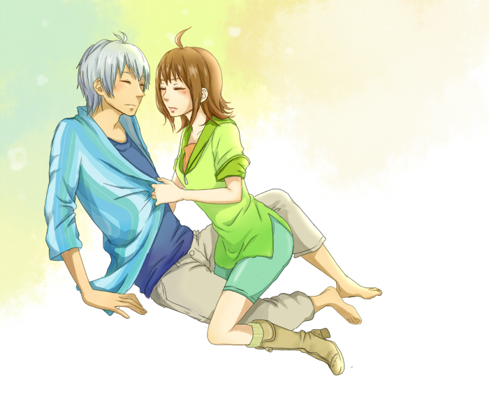 1girl, 325_(im24), ahoge, angela_(harvest_moon), bad_id, boots, brown_hair, closed_eyes