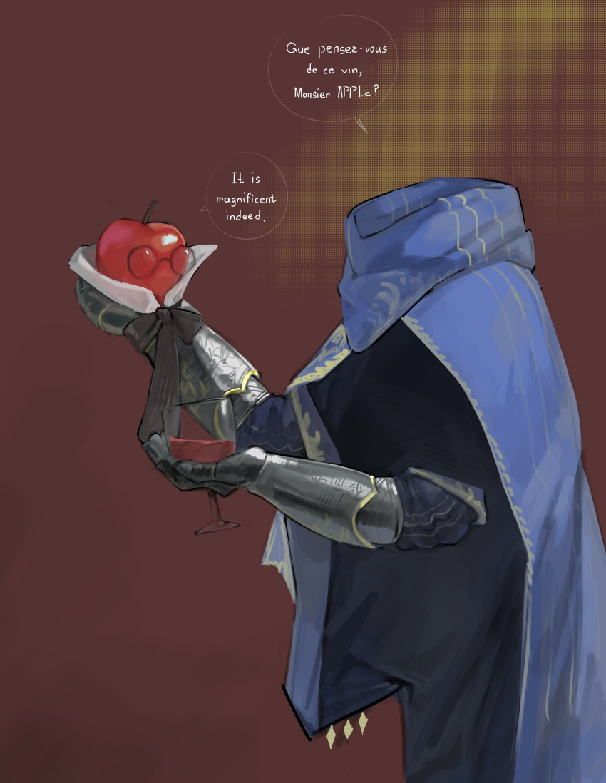 1kogito1, 2boys, a_knight_(reverse:1999), absurdres, alcohol, apple, apple_(reverse:1999), blue_cape