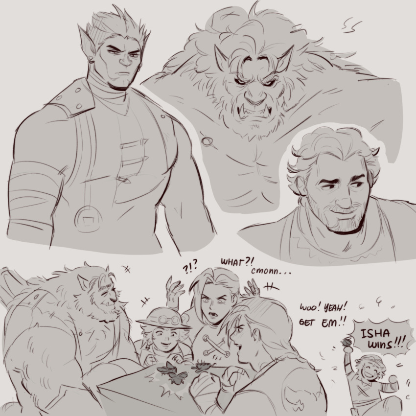 !, !?, +++, 2boys, 3girls, ?, angry, arcane