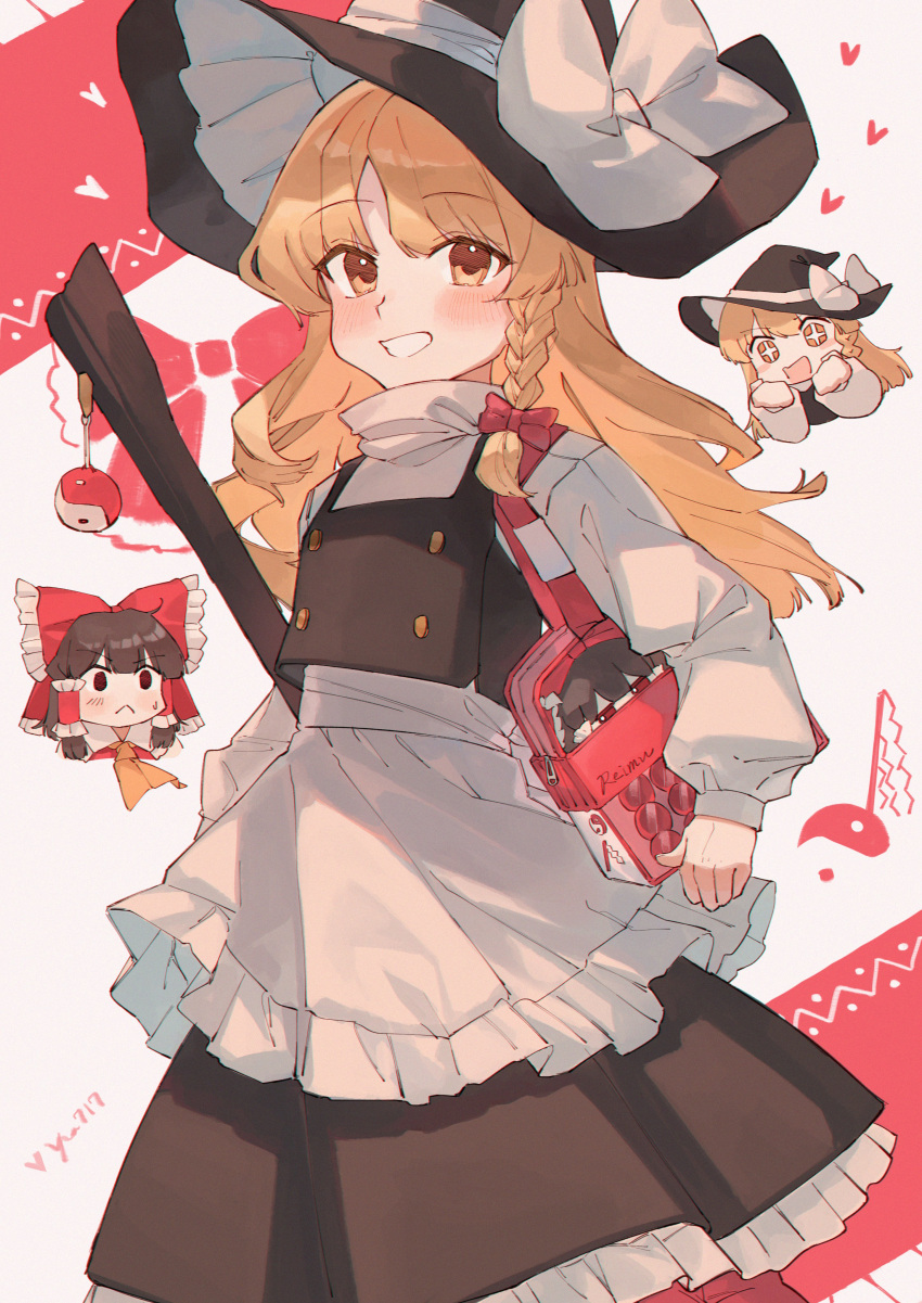 2girls, absurdres, ascot, bag, black_dress, black_vest, blonde_hair, blush