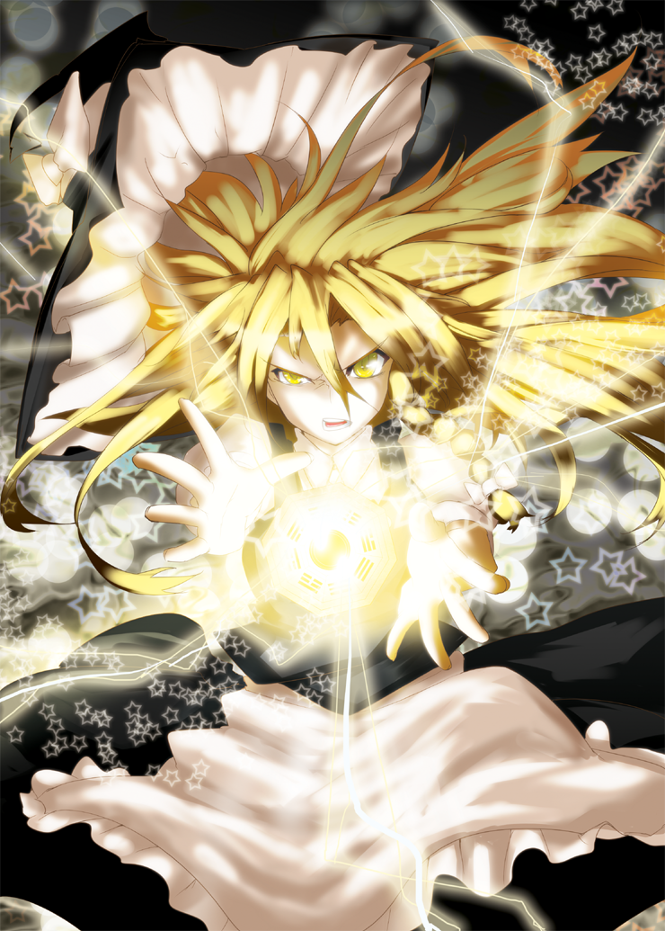 aiming_at_viewer, blonde_hair, hakkero, hat, kirisame_marisa, light, long_hair, magic