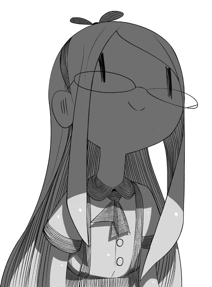 1girl, glasses, greyscale, highres, long_hair, monochrome, original, school_uniform
