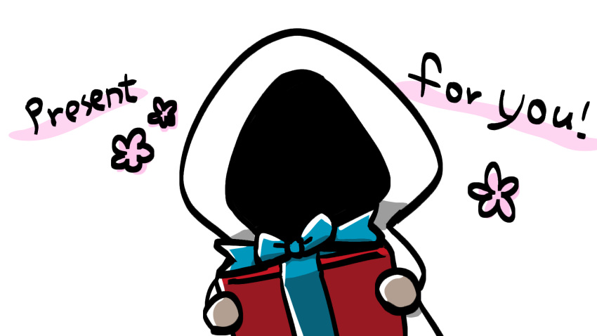 box, commentary_request, english_text, gift, gift_box, happy_aura, heroine_(homicipher), highres