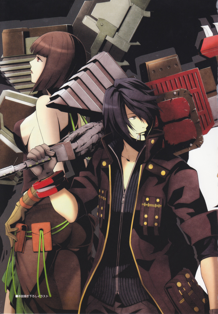 amemiya_rindou, black_eyes, black_hair, breasts, cigarette, gloves, god_eater, god_eater_burst