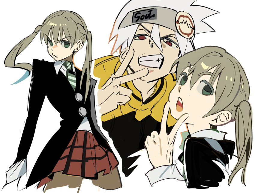 1boy, 1girl, black_jacket, blonde_hair, closed_mouth, collared_shirt, cowboy_shot, furrowed_brow