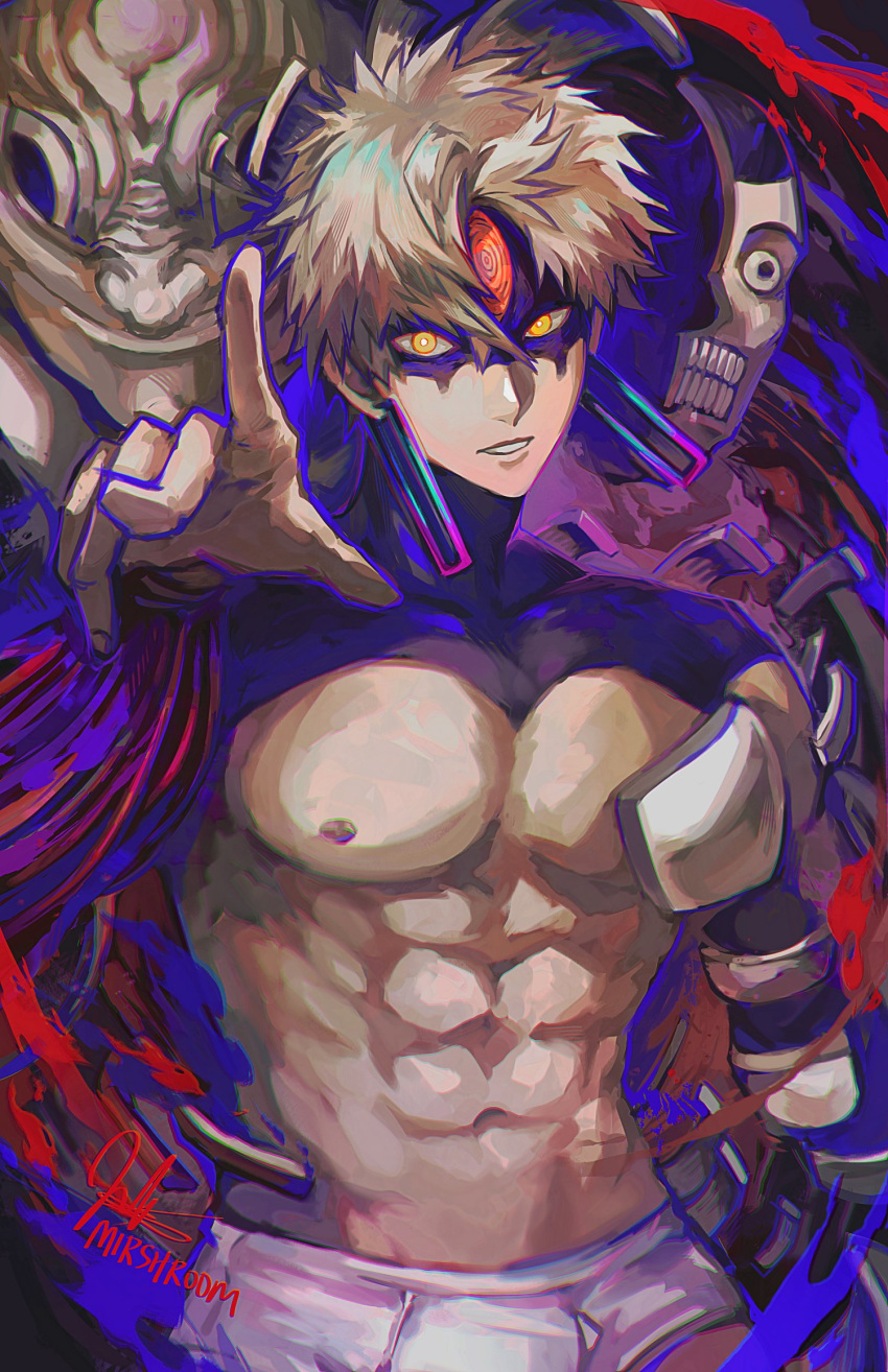 1boy, dandadan, earrings, evil_eye_(dandadan), exposed_muscle, highres, jewelry, jin_enjoji