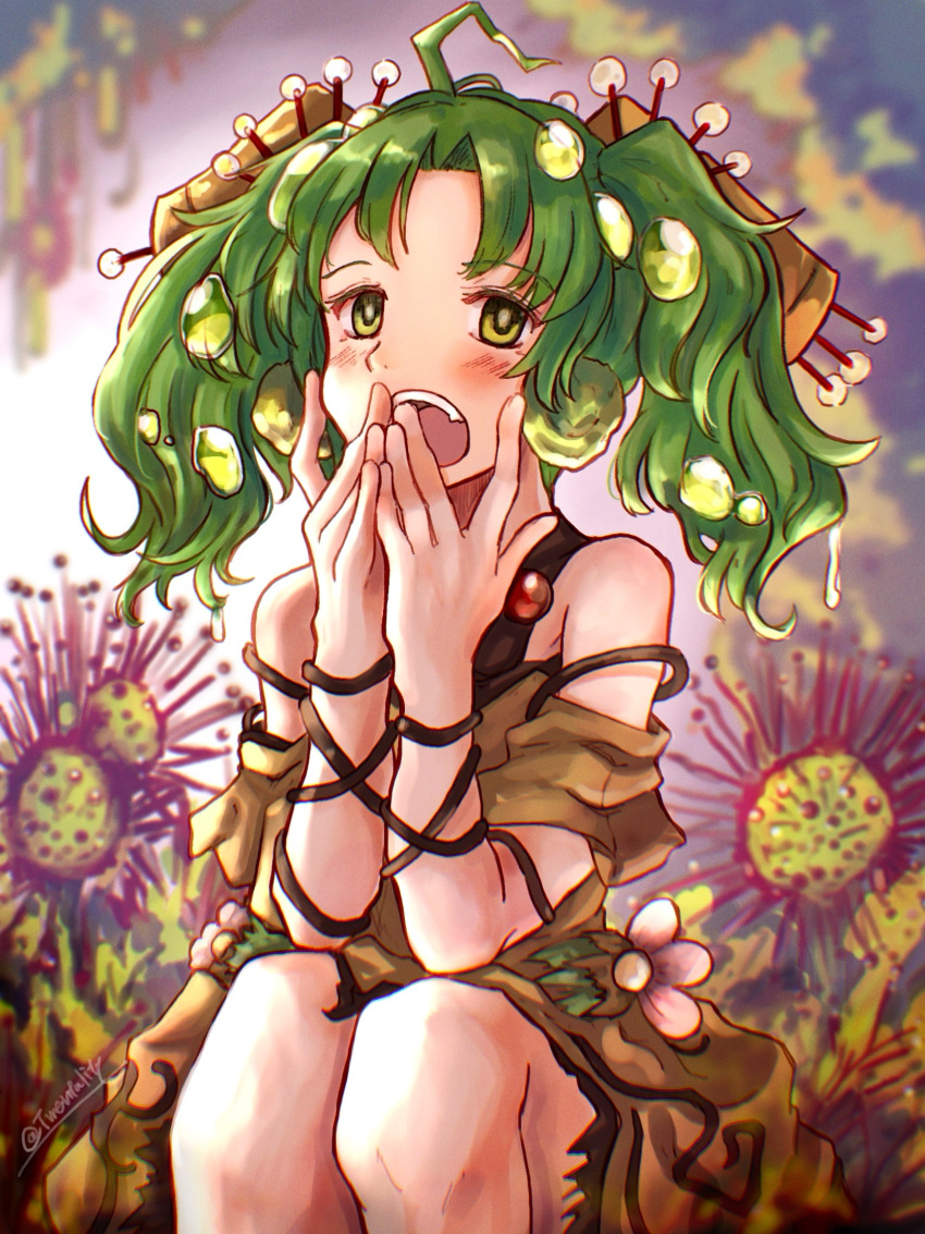 ahoge, dress, duel_monster, green_eyes, green_hair, highres, himono_(twin_mentality), traptrix_sera