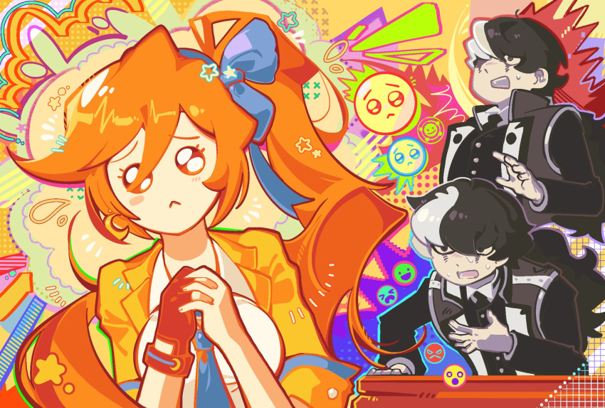 1boy, 1girl, ace_attorney, athena_cykes, black_coat, black_gloves, black_hair, black_necktie