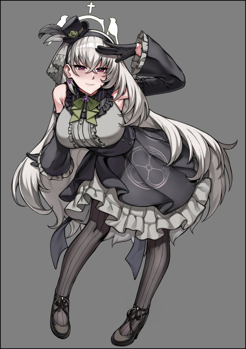 1girl, absurdres, black_dress, black_sleeves, blue_archive, breasts, detached_sleeves, dress