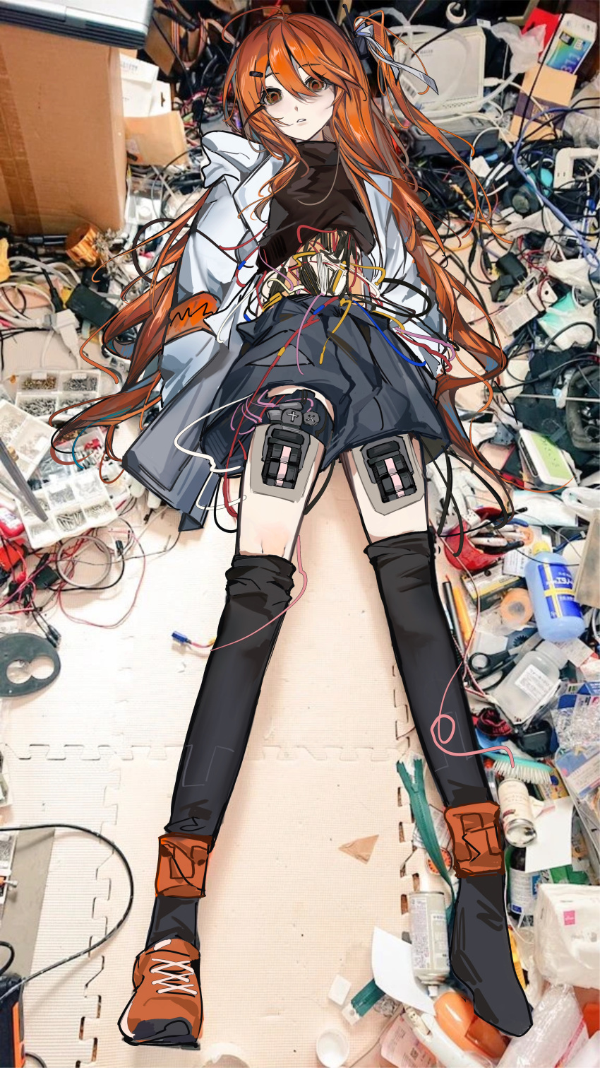 1girl, a.i._voice, absurdres, adachi_rei, android, arms_at_sides, black_shirt, black_shorts