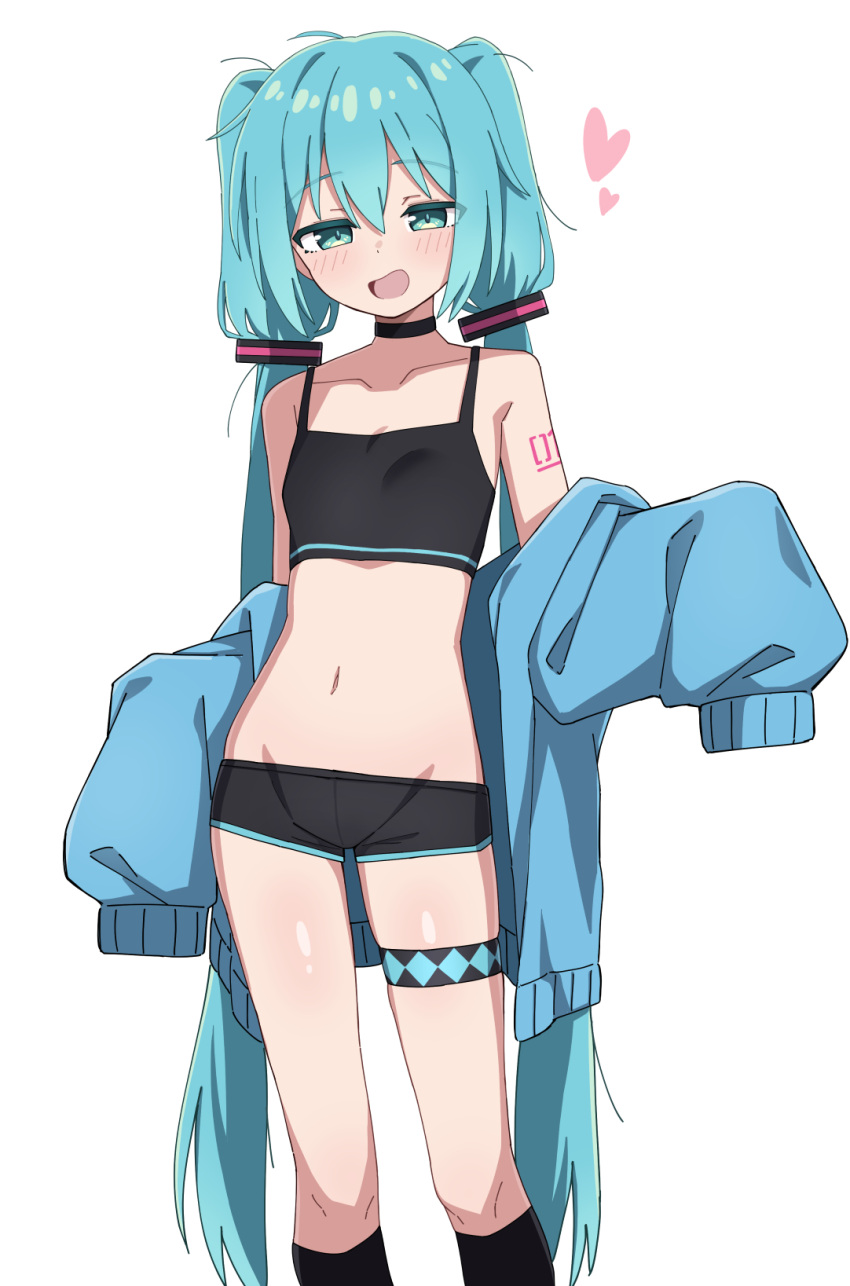 1girl, alternate_costume, alternate_hairstyle, aqua_eyes, aqua_hair, aqua_trim, bare_shoulders, black_choker