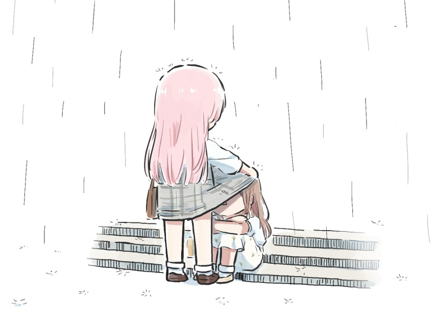 2girls, bang_dream!, bang_dream!_it's_mygo!!!!!, brown_bag, brown_hair, chihaya_anon, commentary, dress
