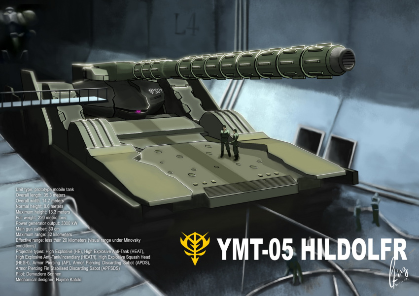 cking, emblem, engineer, english, gundam, gundam_ms_igloo, highres, hildolfr, male, mecha, military, military_vehicle, pipes, tank, vehicle, weapon, zeon