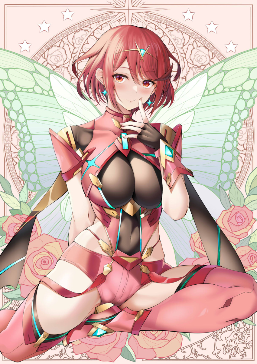1girl, blush, bob_cut, breasts, chest_jewel, core_crystal_(xenoblade), daive, earrings