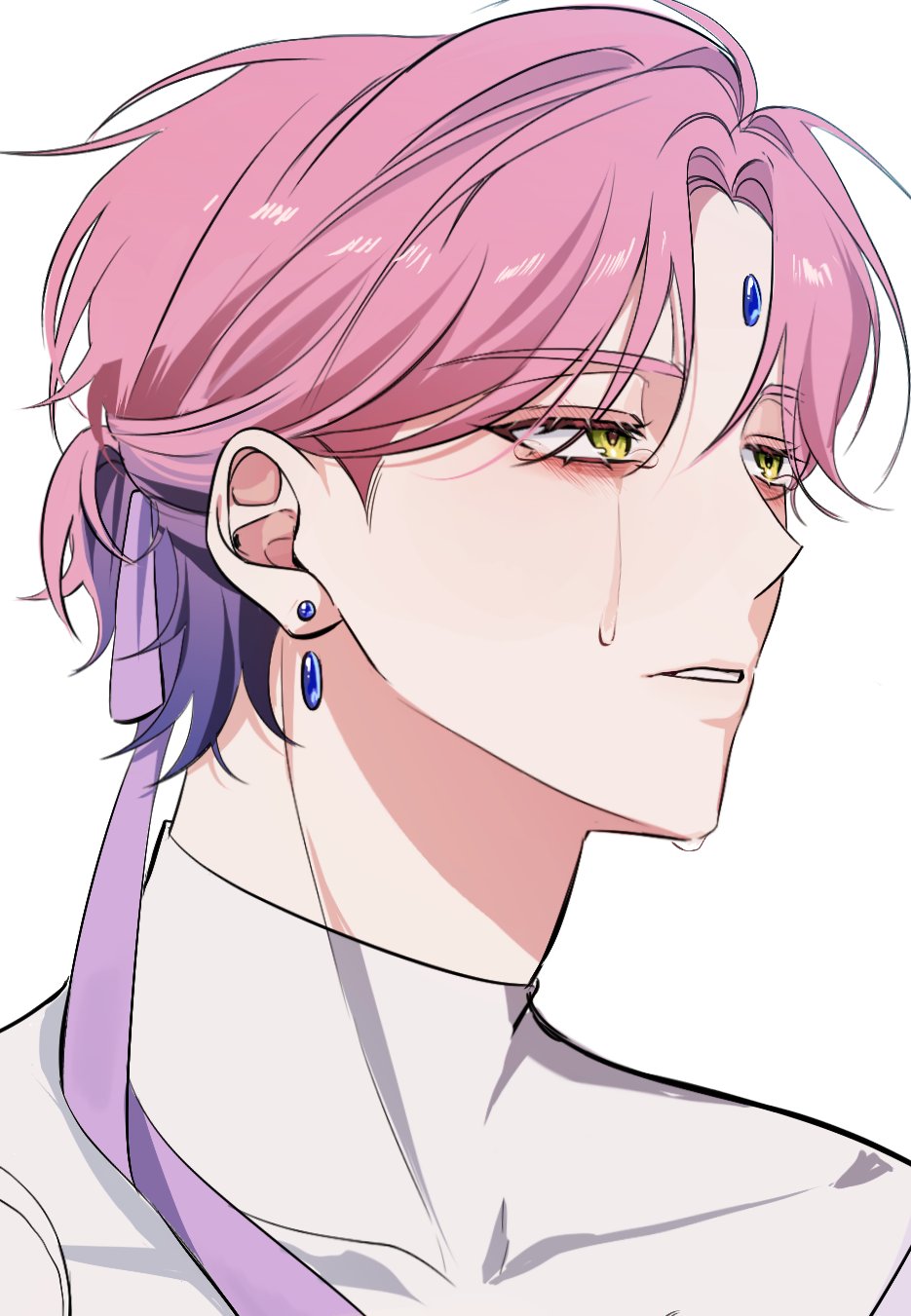 1boy, alien_stage, commentary_request, crying, earrings, forehead_jewel, genderswap, genderswap_(ftm)
