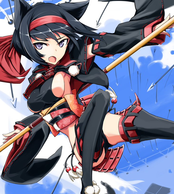 armor, arrow, bad_id, breasts, character_request, cleavage, satomi_(sengoku_taisen), sengoku_taisen