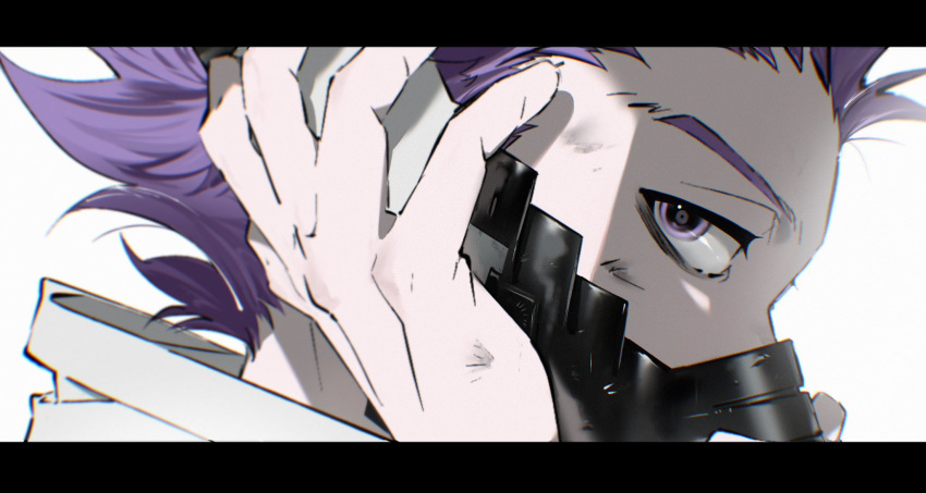 1boy, adjusting_clothes, adjusting_headwear, bandages, black_border, boku_no_hero_academia, border, dirty