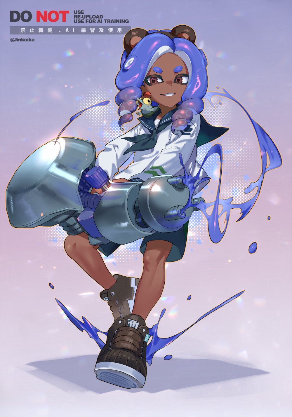 1boy, androgynous, animal_ear_hairband, animal_ears, artist_name, bear_ears, blue_neckerchief, blue_sailor_collar