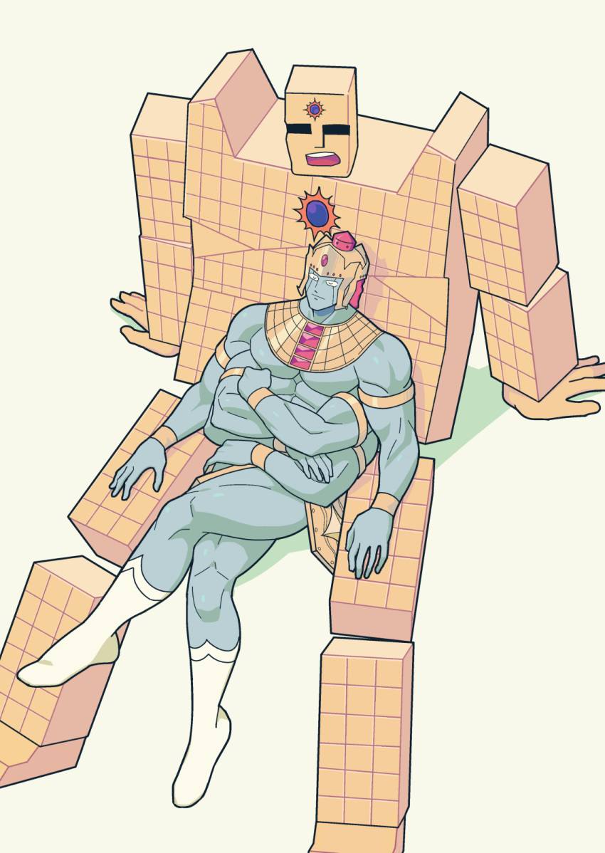 armlet, ashuraman, blue_skin, bracelet, colored_skin, commentary_request, crossed_legs, extra_arms