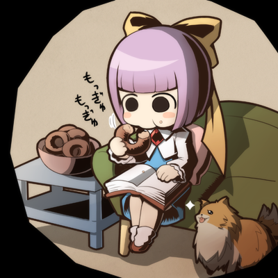 brooch, capcom, chibi, crab_man, dog, doughnut, eating, ghost_trick