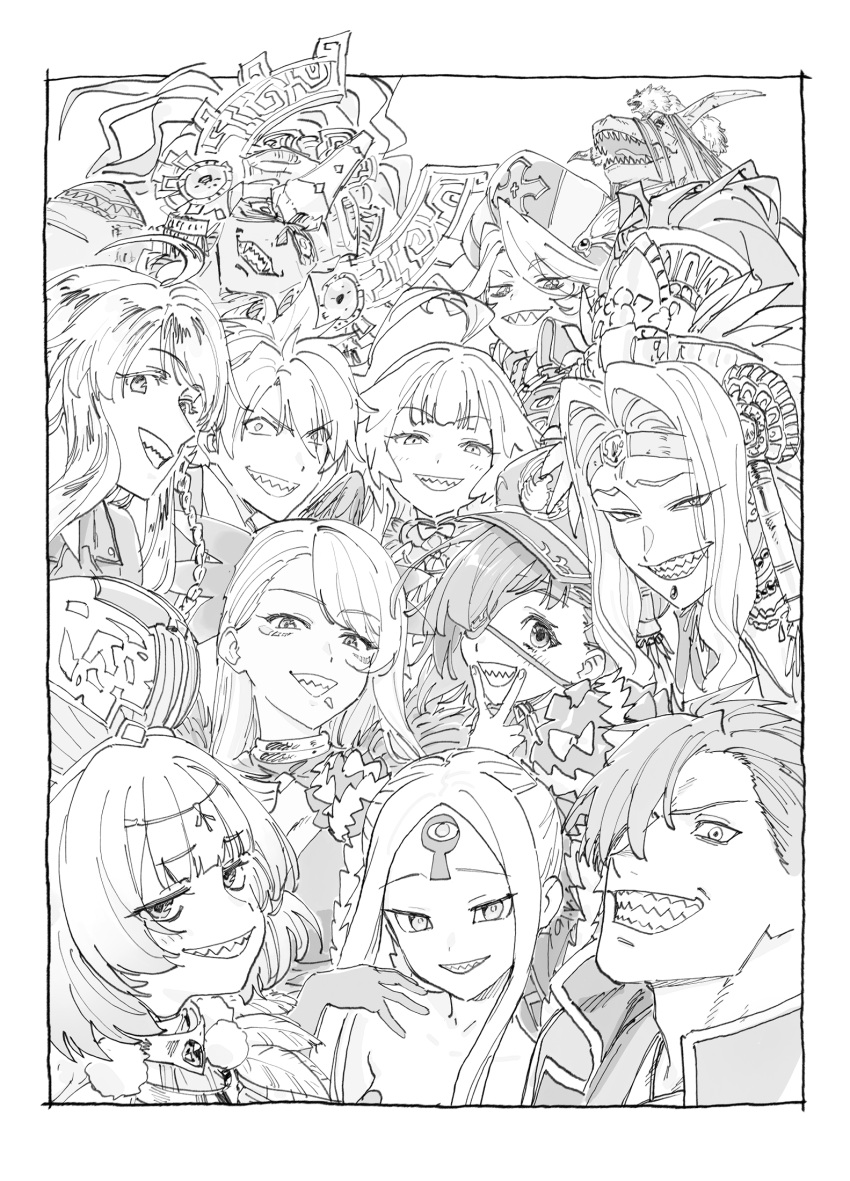 4boys, 6+girls, abigail_williams_(fate), abigail_williams_(swimsuit_foreigner)_(fate), ahoge, braid, camazotz_(fate), chin_piercing