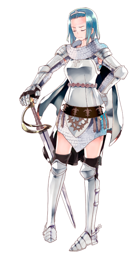 1girl, armor, armored_boots, armored_skirt, bangs_pinned_back, belt, black_belt, black_thighhighs