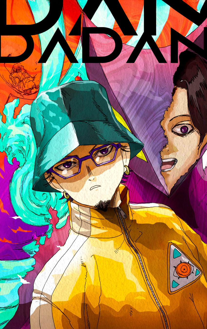 absurdres, alternate_form, bucket_hat, d_design_oku, dandadan, earrings, facial_hair, glasses