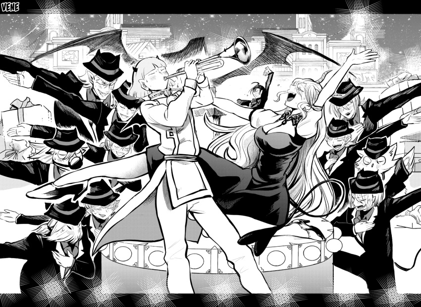 agares_picero, asmodeus_alice, caim_kamui, gaap_goemon, ix_elizabetta, long_hair, mairimashita!_iruma-kun, medium_hair, multiple_boys, multiple_girls, purson_soi, sabnock_saburo, shax_lead, short_hair, valac_clara