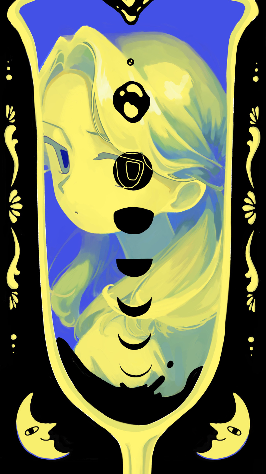 1girl, absurdres, aruun, black_background, blue_background, blue_pupils, border, closed_mouth