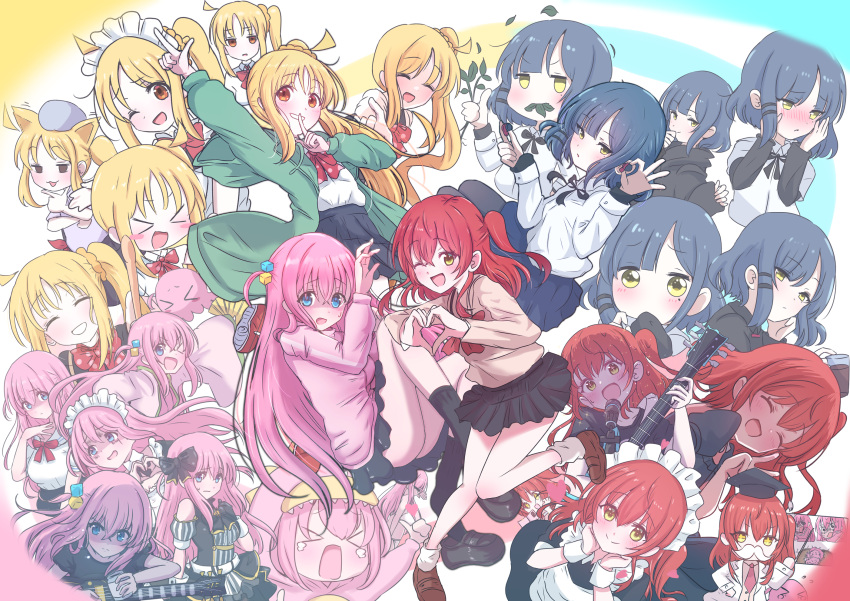 >_<, >_o, +++, 4girls, ;d, ahoge, animal_ears, apron