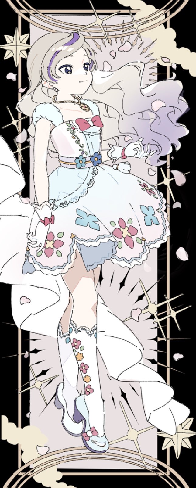 1girl, aikatsu!_(series), black_border, boots, border, dress, full_body, ginjiro_(ginjiroxx)