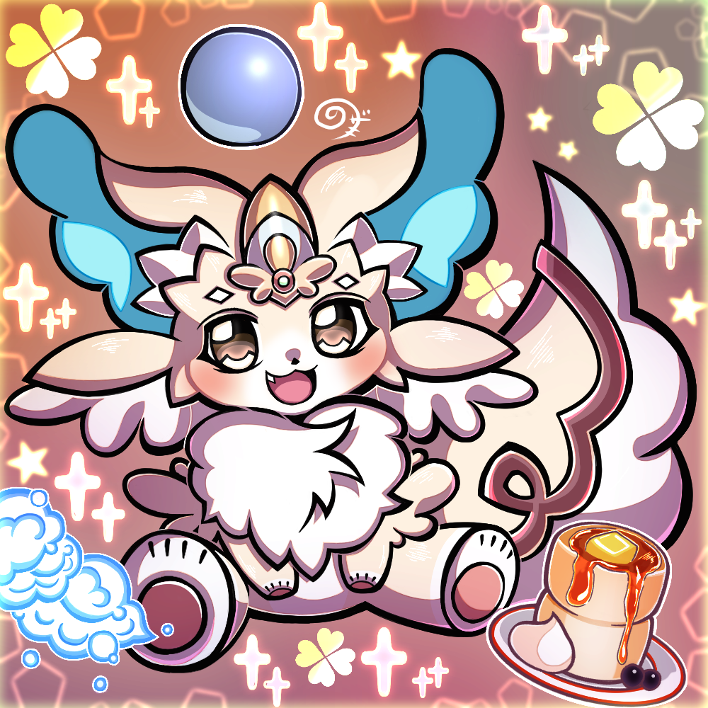 animal_focus, brown_eyes, duel_monster, fang, fluff, fluffy_tail, looking_at_viewer, no_humans