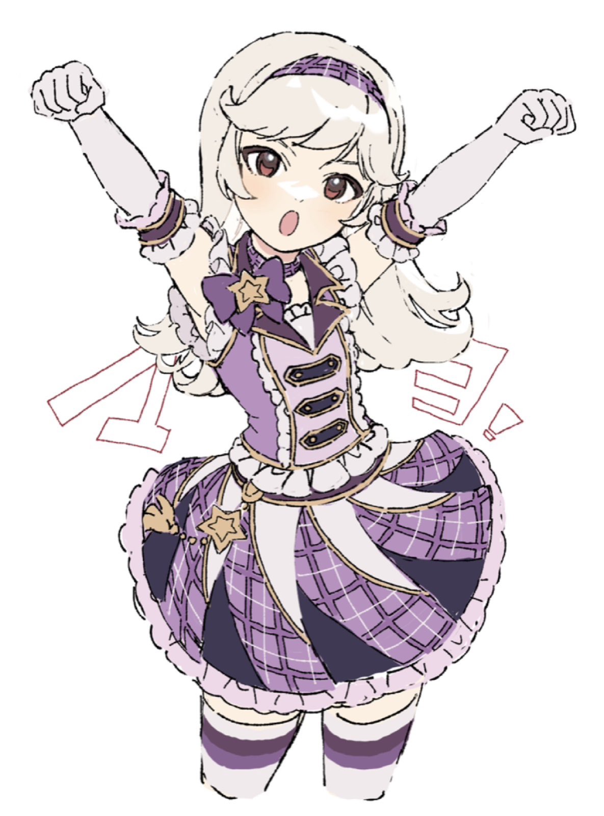 1girl, :o, aikatsu!, aikatsu!_(series), arms_up, brown_eyes, cowboy_shot, cropped_legs