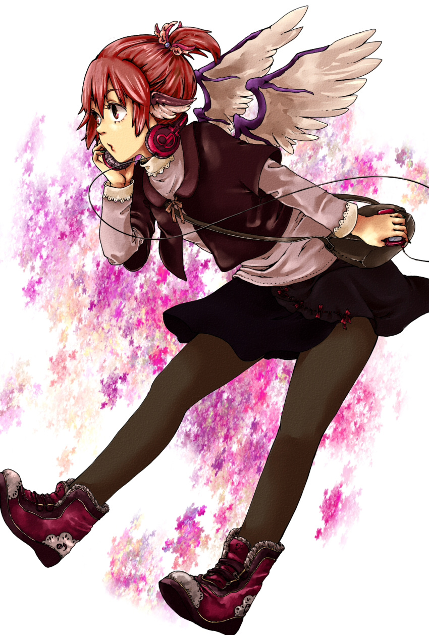 animal_ears, bag, contemporary, headphones, highres, mystia_lorelei, pantyhose, pink_hair