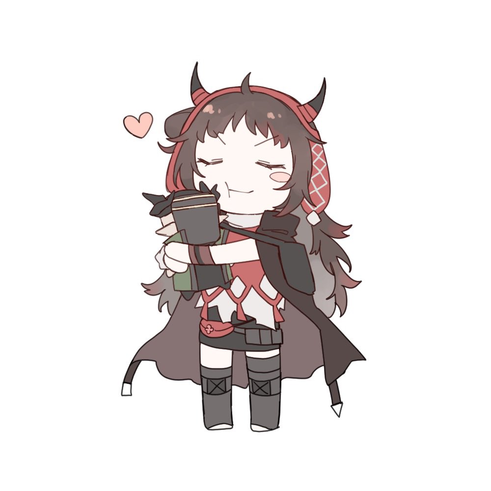 1girl, :t, arknights, black_dress, blush_stickers, boots, brown_hair, character_doll
