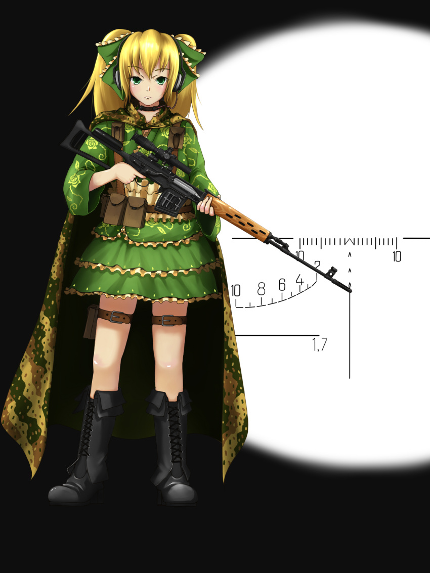camouflage, cape, dragunov_svd, gun, headset, highres, operator, paper_man
