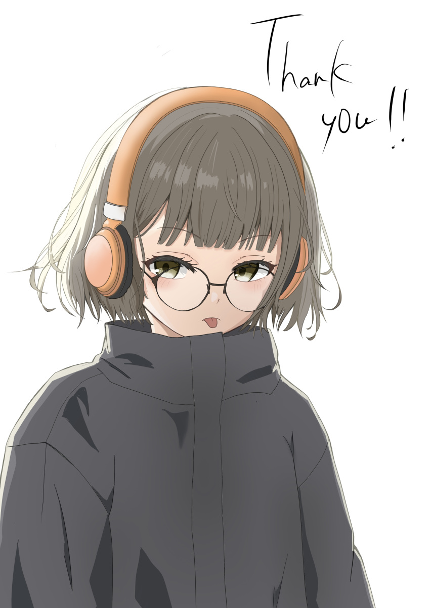 1girl, absurdres, black-framed_eyewear, black_coat, black_eyes, black_jacket, blush, bob_cut