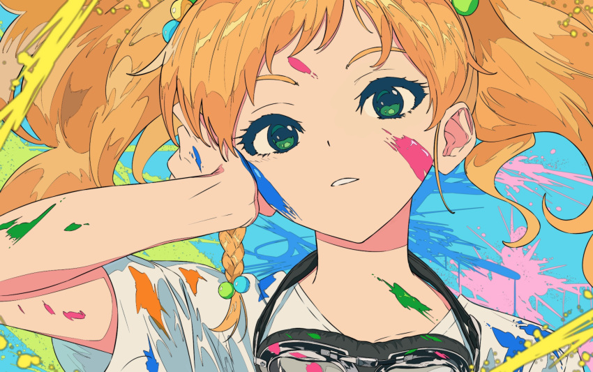 1girl, aikatsu!_(series), aikatsu_stars!, blonde_hair, braid, commentary_request, goggles, goggles_around_neck