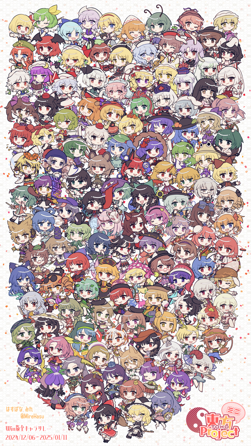 1boy, 6+girls, :3, :d, :o, ;), ^_^, ability_card_(touhou)